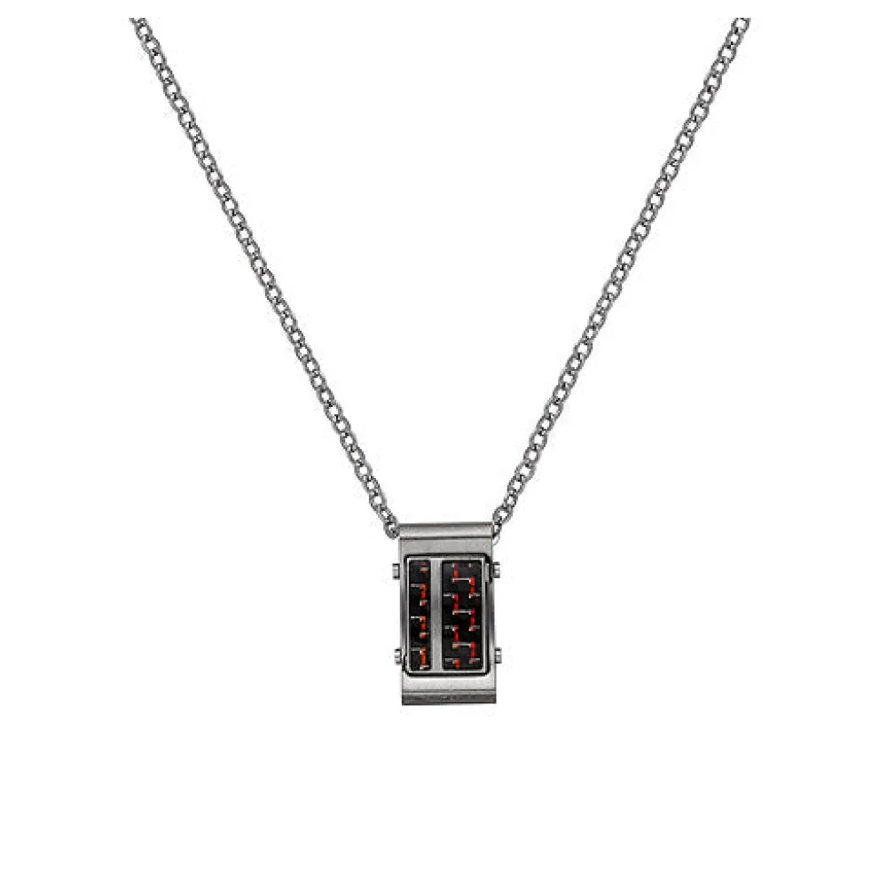 Herren Collier Edelstahl matt mit Carbon 55 cm Karabiner