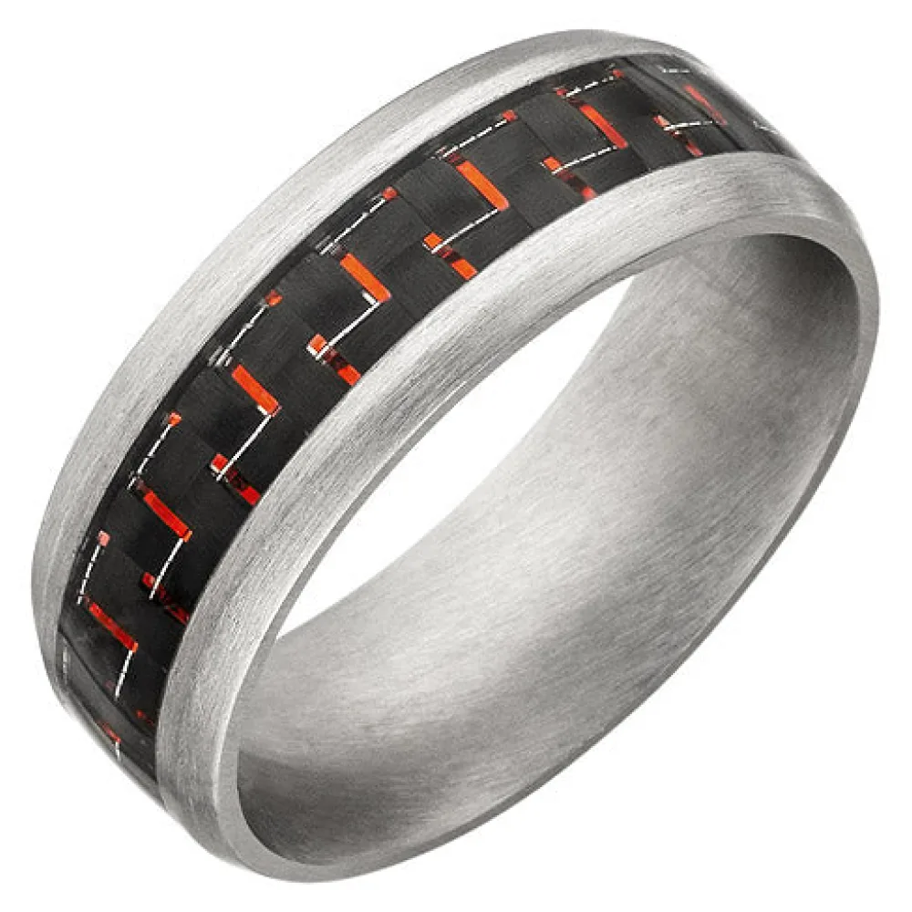 Herren Ring Edelstahl matt Carbon-Einlagen roten Effekten-68