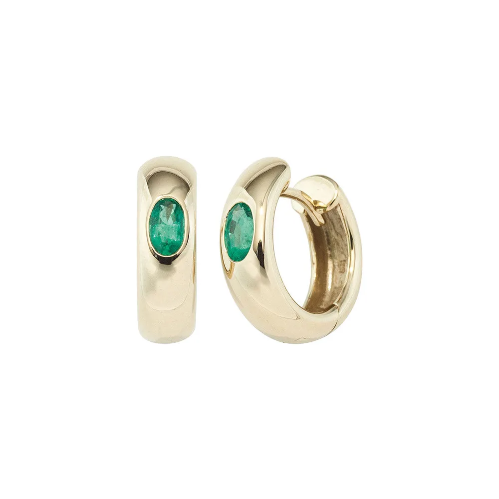 Creolen rund 585 Gold Gelbgold 2 Smaragde grün Ohrringe Goldohrringe Goldcreolen