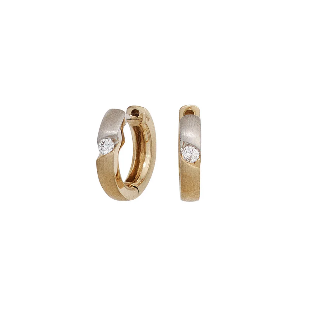 Creolen rund 585 Gold Gelbgold bicolor matt 2 Diamanten Brillanten Ohrringe