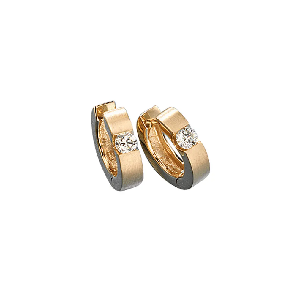 Creolen rund 585 Gold Gelbgold matt 2 Diamanten Brillanten 0 30ct. Ohrringe