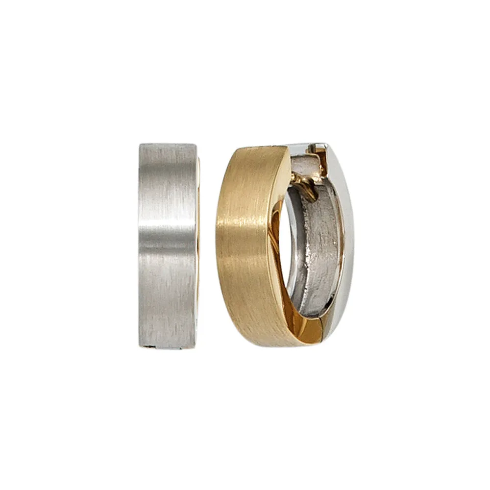 Creolen rund 585 Gold Gelbgold Weißgold bicolor mattiert Ohrringe