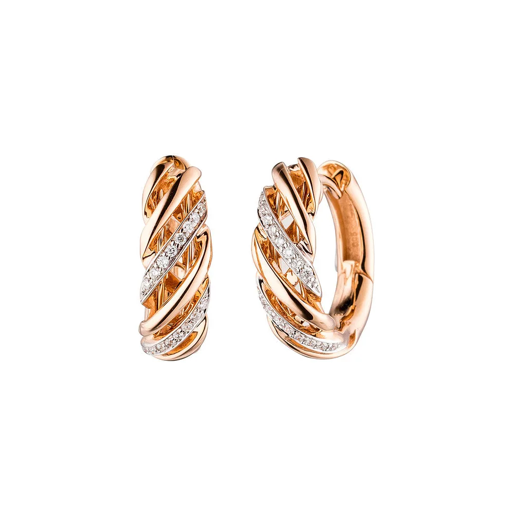Creolen rund 585 Gold Rotgold 32 Diamanten Brillanten Ohrringe Goldcreolen
