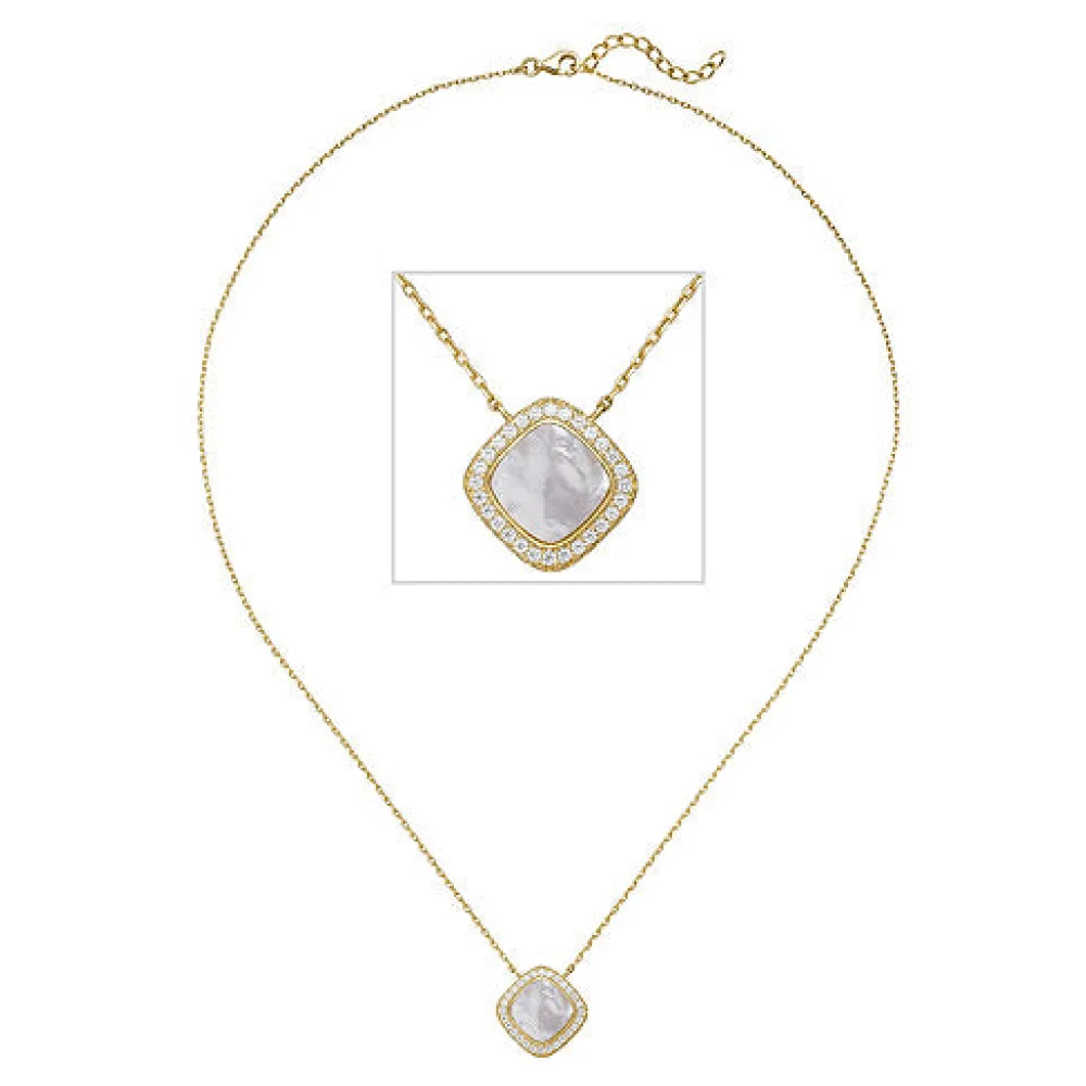 Kette mit Anhänger 925 Silber gold vergoldet Perlmutt Einlage 28 Zirkonia 45 cm
