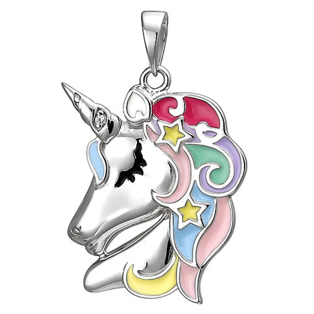 Kinder Anhänger Einhorn 925 Sterling Silber 1 Zirkonia Silberanhänger