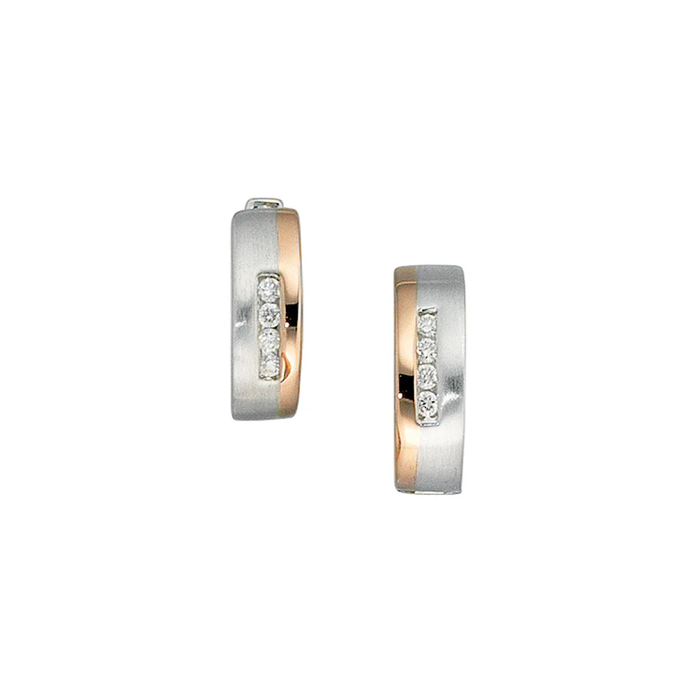 Creolen rund 585 Gold Weißgold Rotgold bicolor teilmatt 8 Diamanten Ohrringe