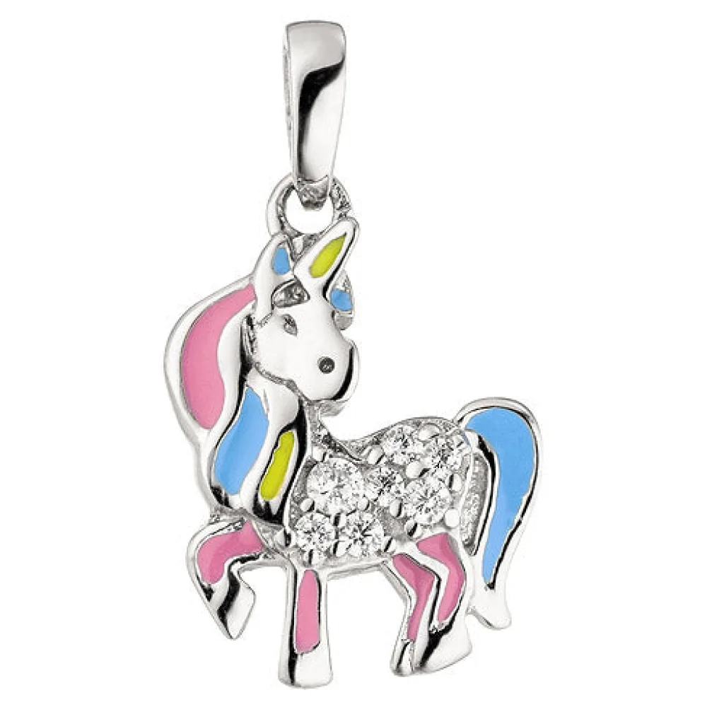 Kinder Anhänger Einhorn 925 Sterling Silber rosa hellblau 7 Zirkonia