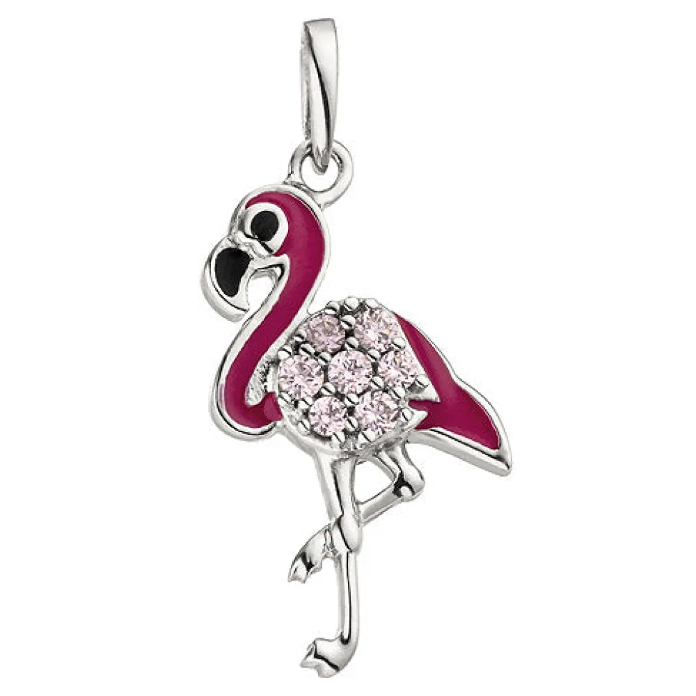 Kinder Anhänger Flamingo rosa pink 925 Sterling Silber 7 Zirkonia
