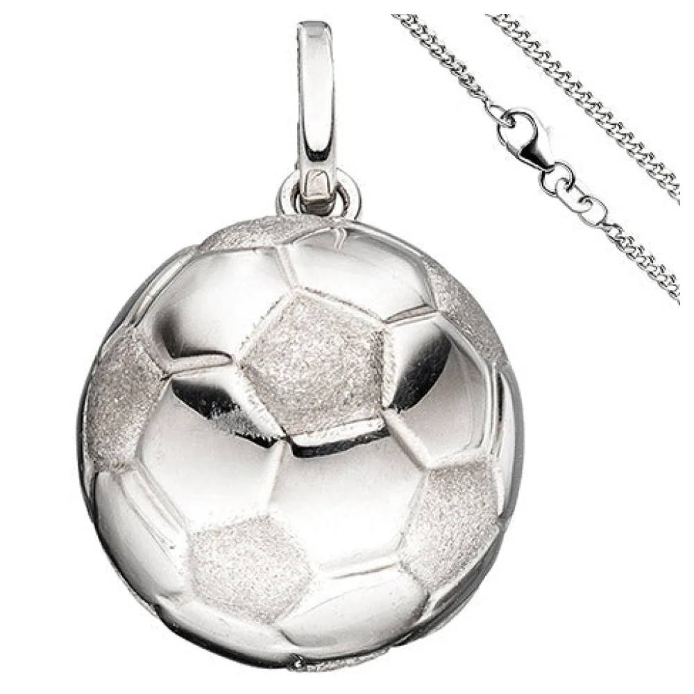 Kinder Anhänger Fußball 925 Silber Fußballanhänger mit Kette 38 cm