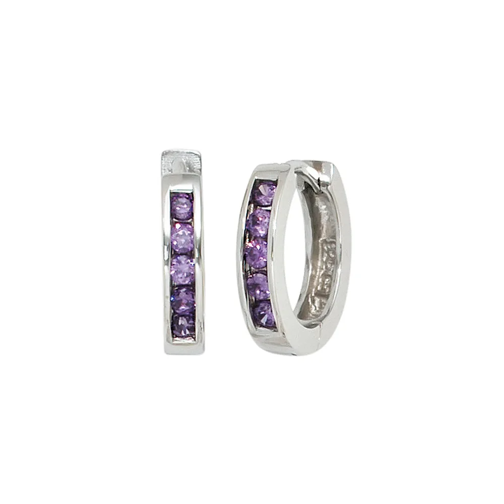 Creolen rund 925 Sterling Silber 10 Zirkonia lila violett Ohrringe Silbercreolen