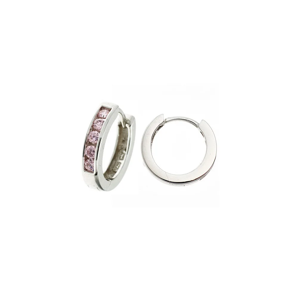 Creolen rund 925 Sterling Silber 10 Zirkonia rosa rosé Ohrringe Silbercreolen