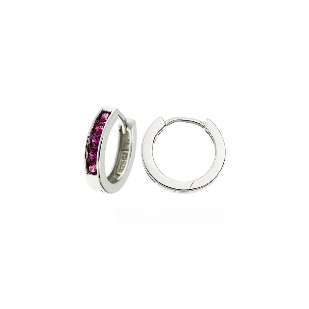 Creolen rund 925 Sterling Silber 10 Zirkonia rot Ohrringe Silbercreolen