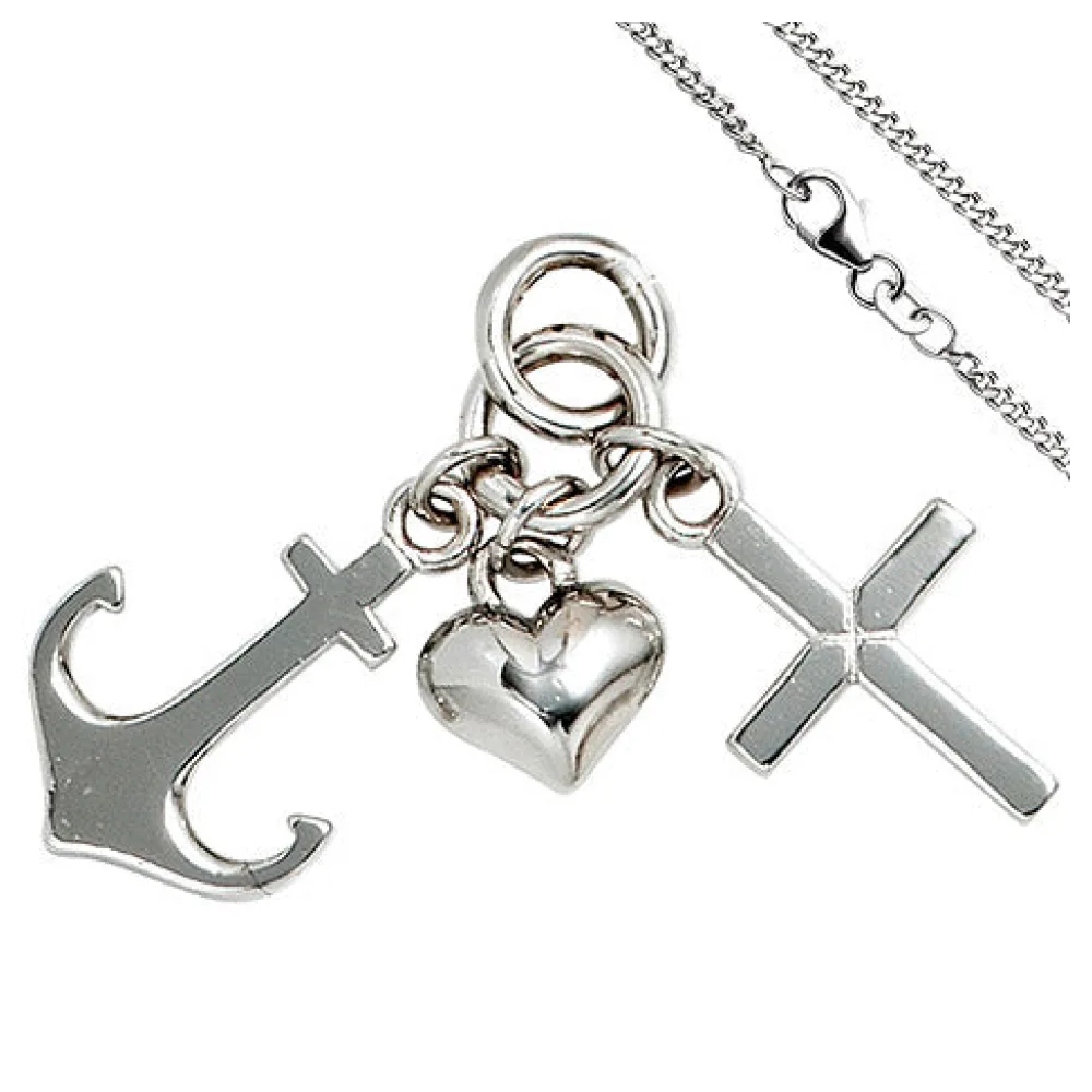 Kinder Anhänger Glaube Liebe Hoffnung 925 Silber Kinderanhänger mit Kette 42 cm