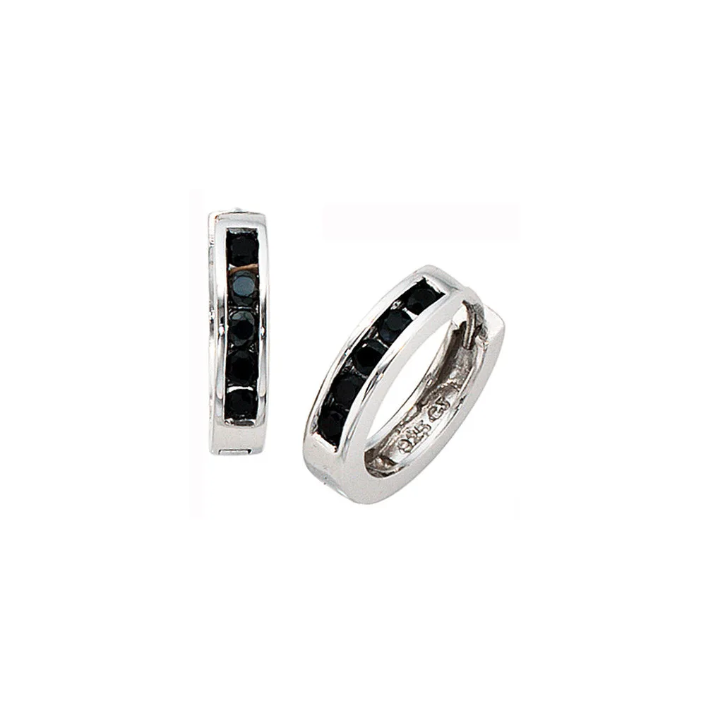 Creolen rund 925 Sterling Silber 10 Zirkonia schwarz Ohrringe Silbercreolen