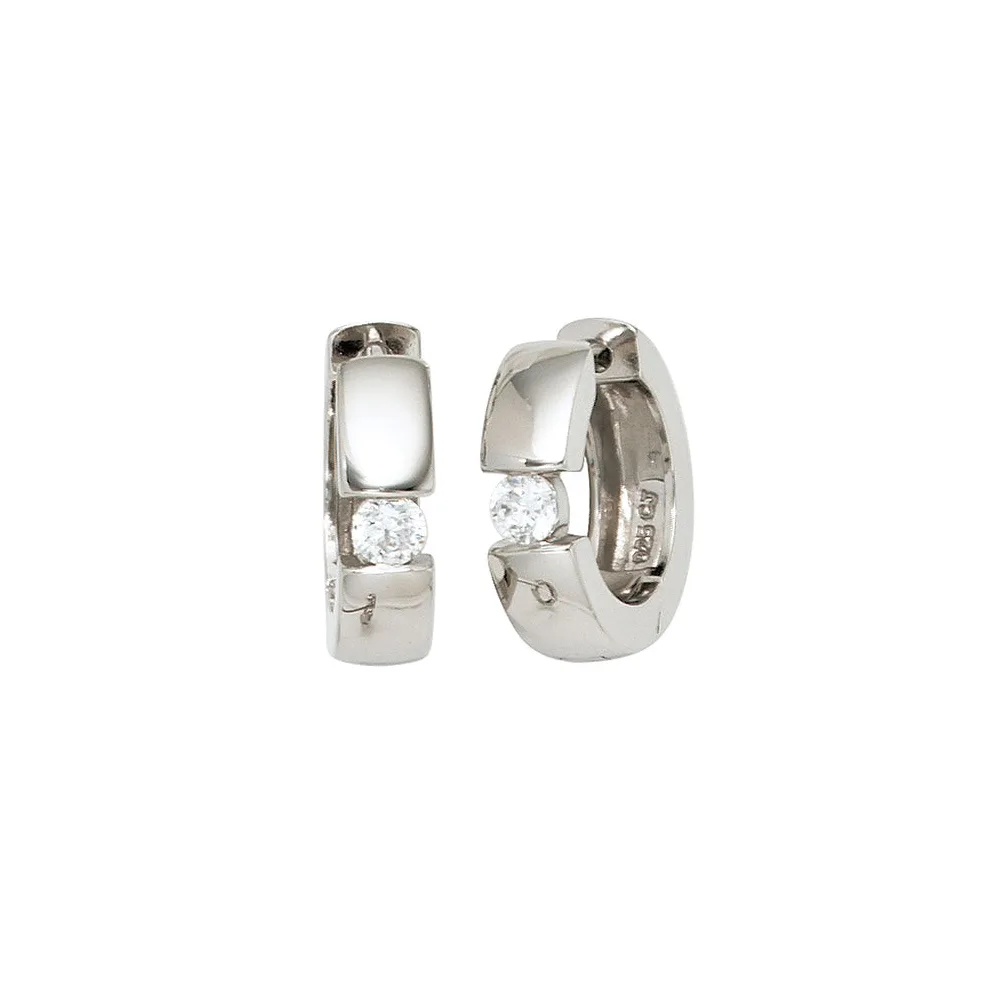 Creolen rund 925 Sterling Silber 2 Zirkonia Ohrringe Silbercreolen