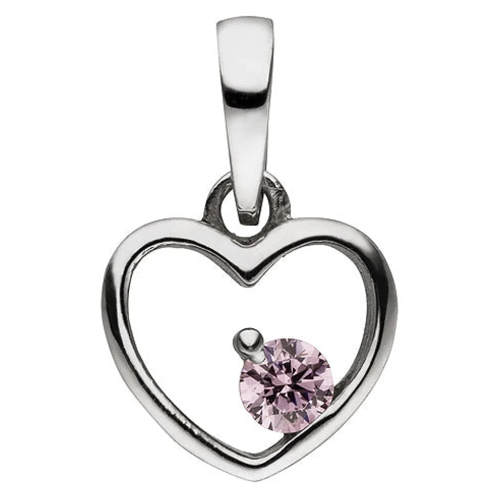 Kinder Anhänger Herz 925 Sterling Silber 1 Zirkonia rosa Herzanhänger