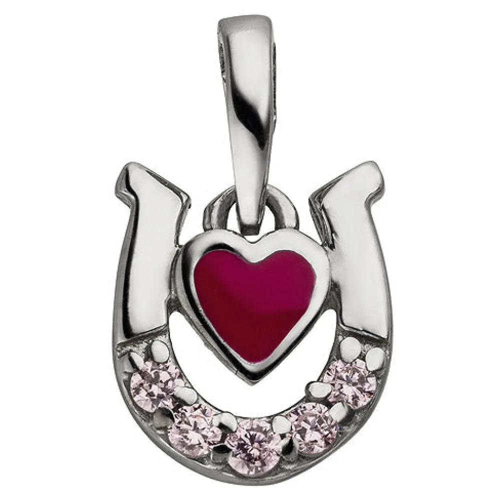 Kinder Anhänger Hufeisen Herz 925 Sterling Silber 5 Zirkonia