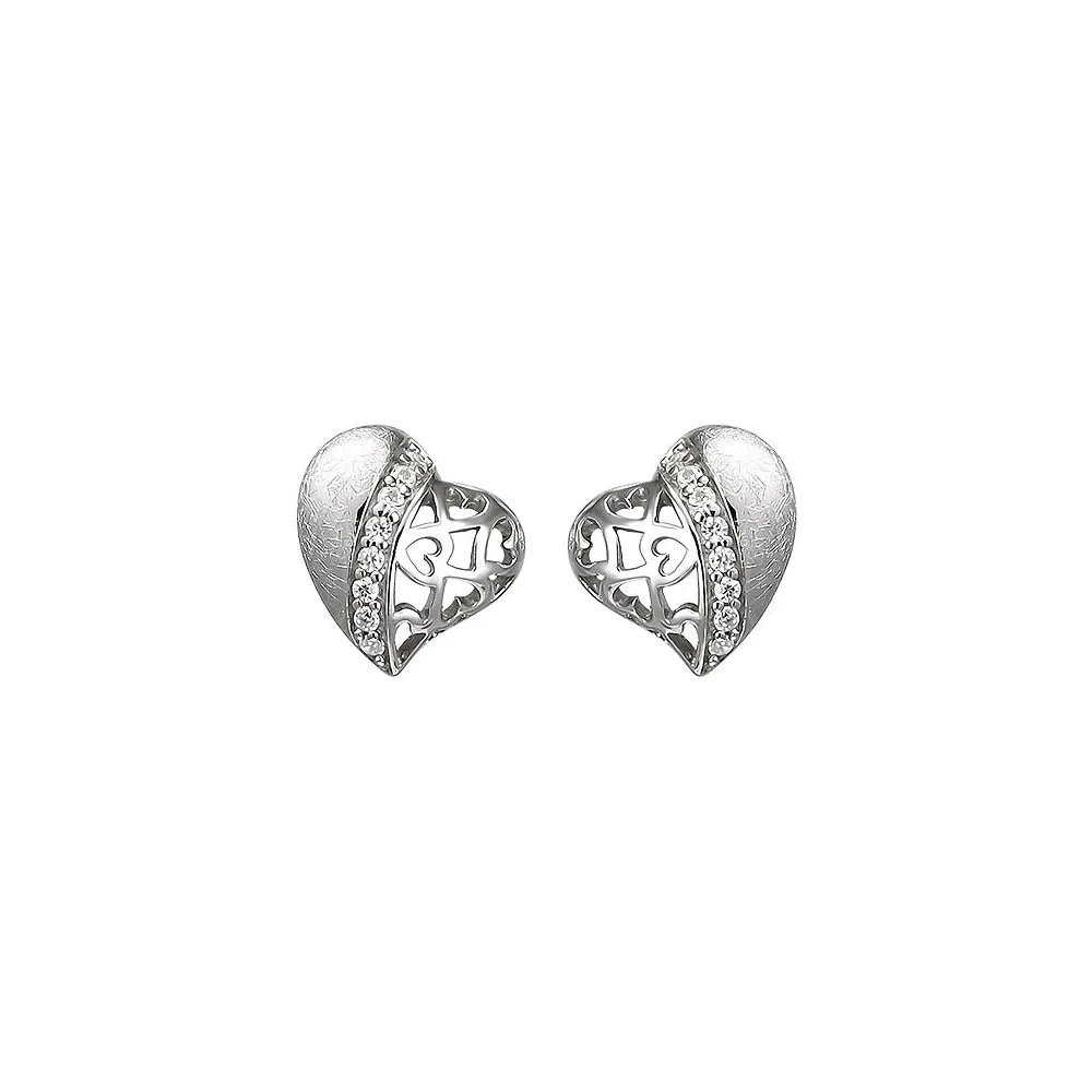 Ohrstecker Herz 925 Sterling Silber eismatt 16 Zirkonia Ohrringe Silberohrringe