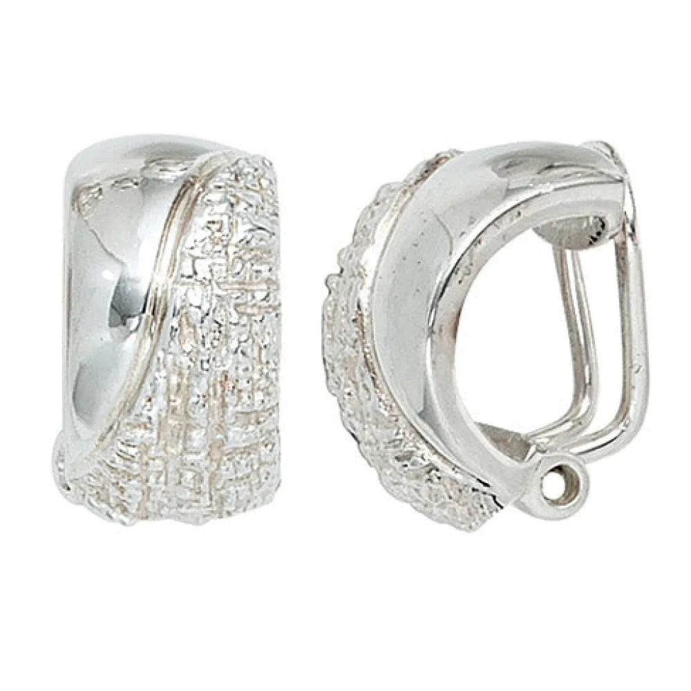 Ohrclips 925 Sterling Silber rhodiniert gehämmert Ohrringe Clips