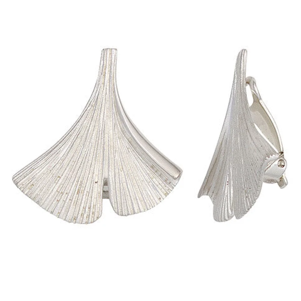 Ohrclips Ginko Gingko 925 Sterling Silber mattiert Handarbeit Ohrringe Clips