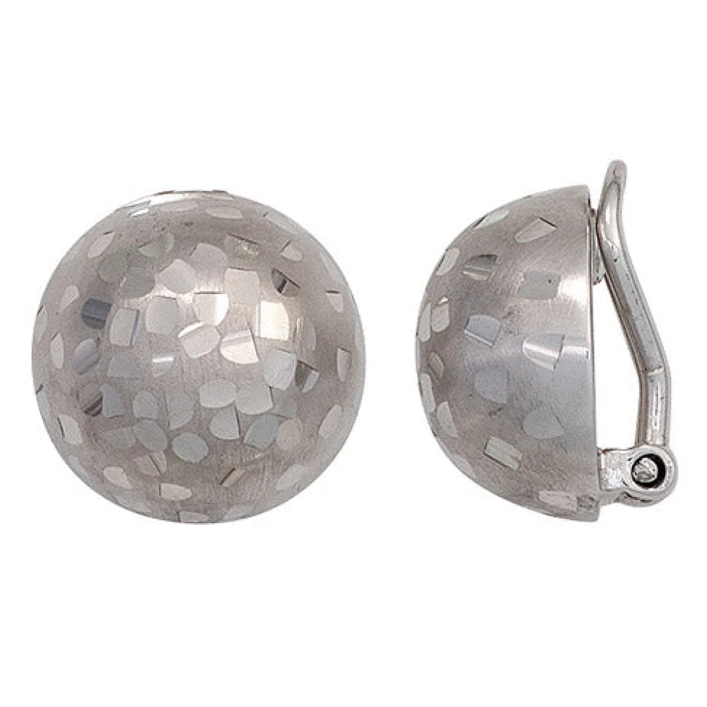 Ohrclips Halbkugel 925 Sterling Silber rhodiniert mattiert Ohrringe Clips