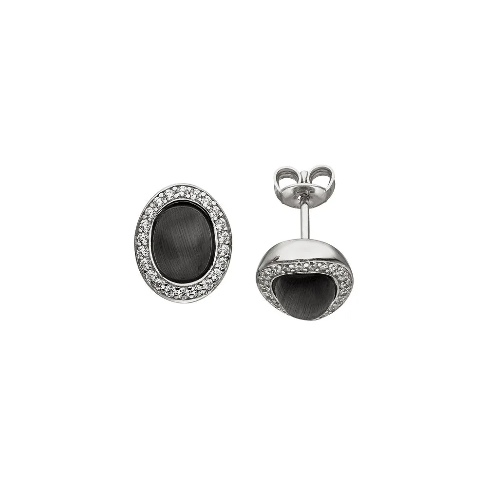 Ohrstecker oval 925 Sterling Silber 2 Mondstein-Imitationen 44 Zirkonia Ohrringe
