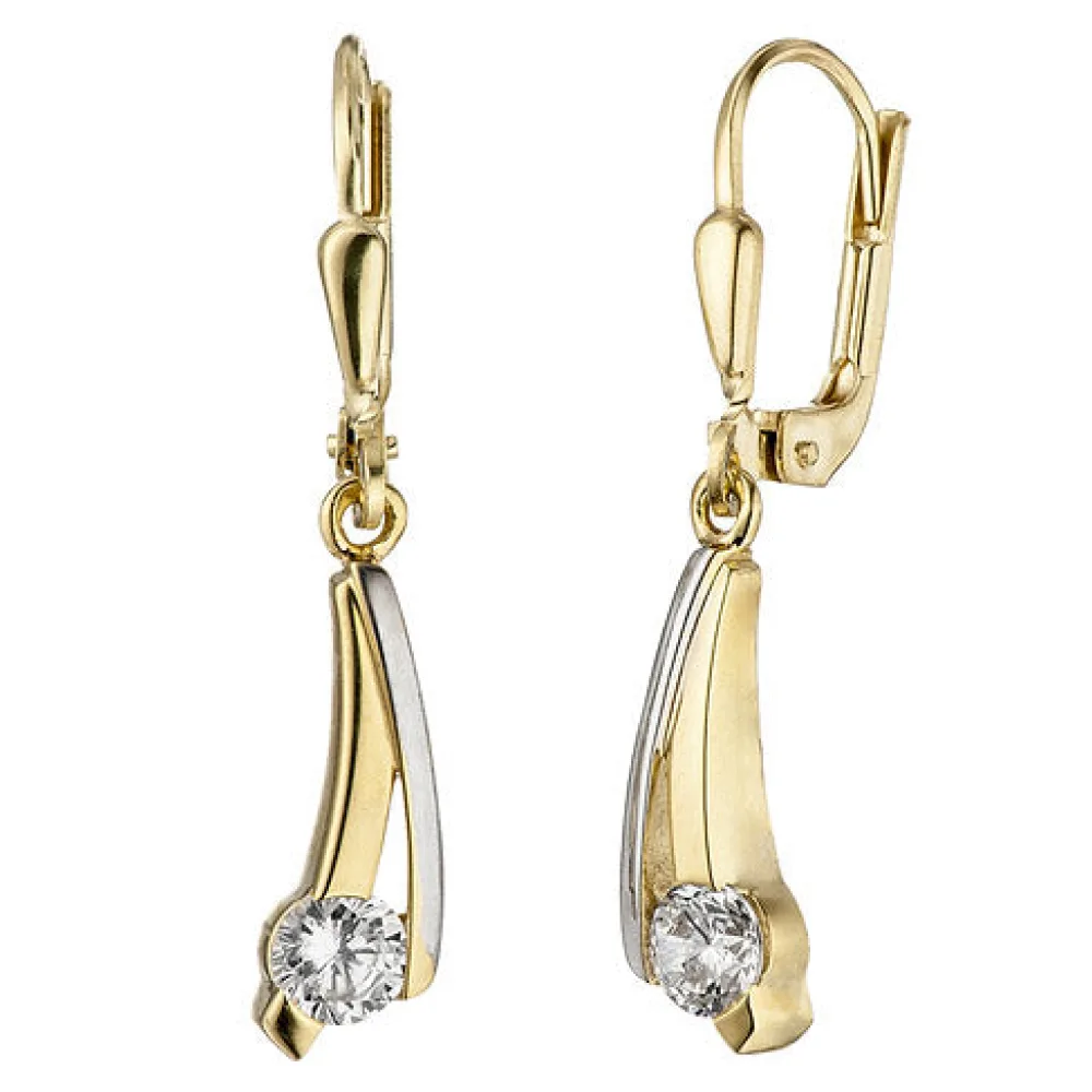 Ohrhänger 333 Gold Gelbgold bicolor 2 Zirkonia Ohrringe Goldohrringe