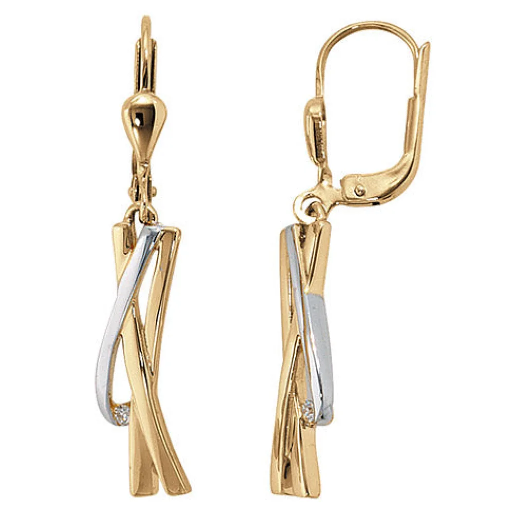 Ohrhänger 585 Gold Gelbgold bicolor 2 Diamanten Brillanten Ohrringe Goldohrringe