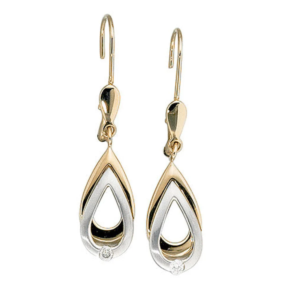 Ohrhänger 585 Gold Gelbgold Weißgold bicolor 2 Diamanten Brillanten Ohrringe