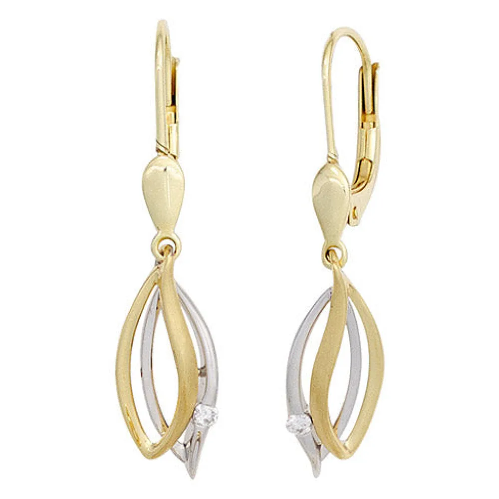 Ohrhänger 585 Gold Gelbgold Weißgold bicolor 2 Diamanten Brillanten Ohrringe