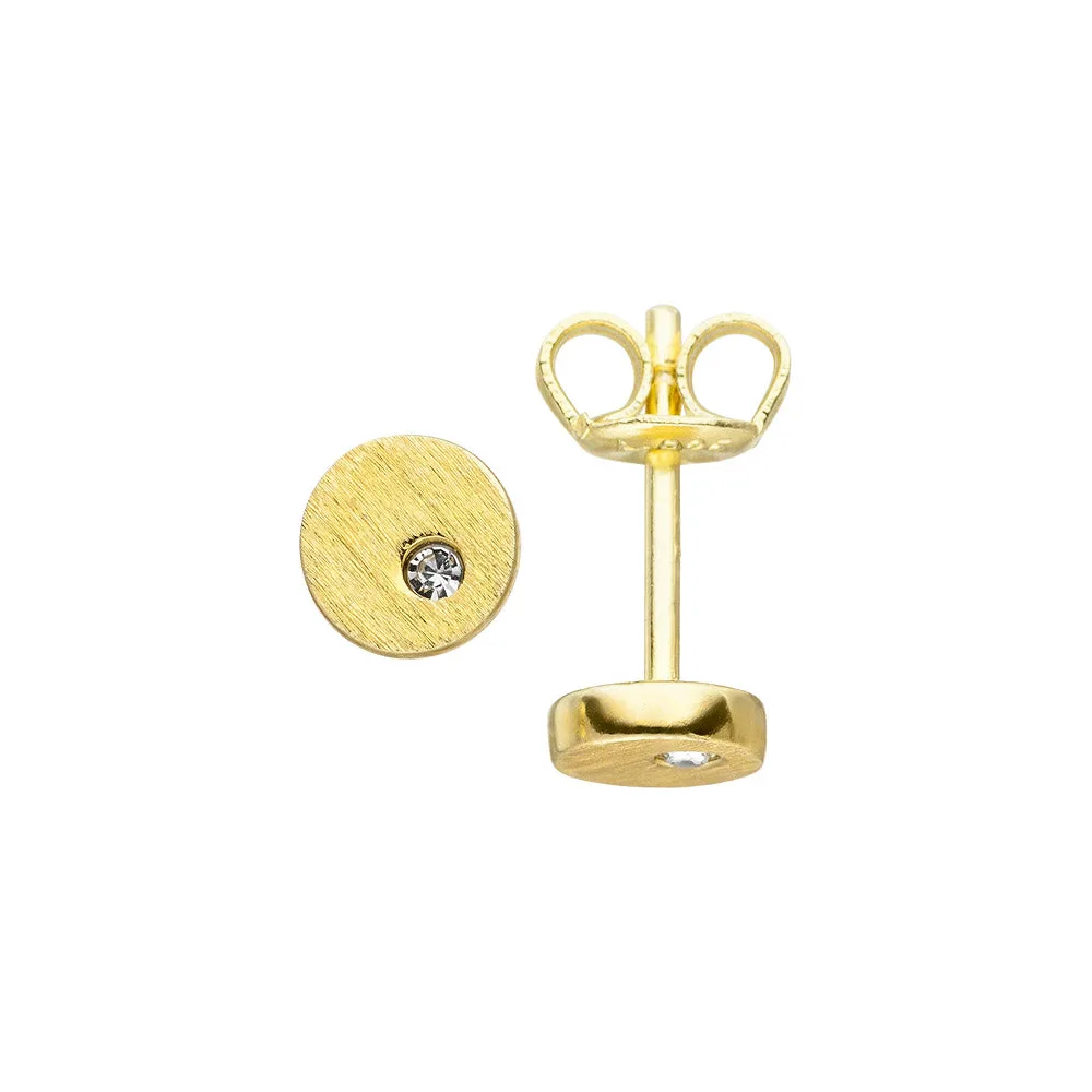 Ohrstecker rund 925 Silber gold vergoldet matt 2 Zirkonia Ohrringe 5 5 mm