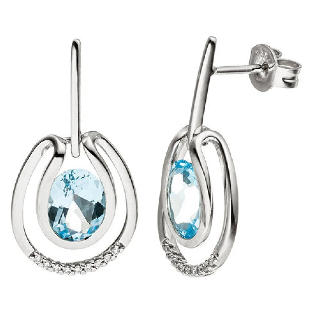 Ohrhänger 585 Weißgold 18 Diamanten Brillanten 2 Blautopase hellblau blau