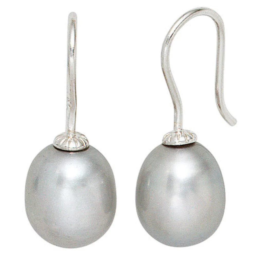 Ohrhänger 925 Sterling Silber 2 graue Süßwasser Perlen Ohrringe Perlenohrringe