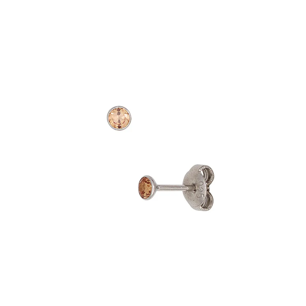 Ohrstecker rund 925 Sterling Silber rhodiniert 2 Zirkonia champagner Ohrringe