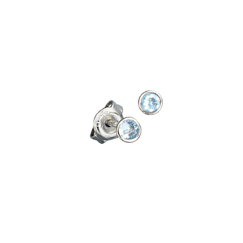 Ohrstecker rund 925 Sterling Silber rhodiniert 2 Zirkonia hellblau blau Ohrringe