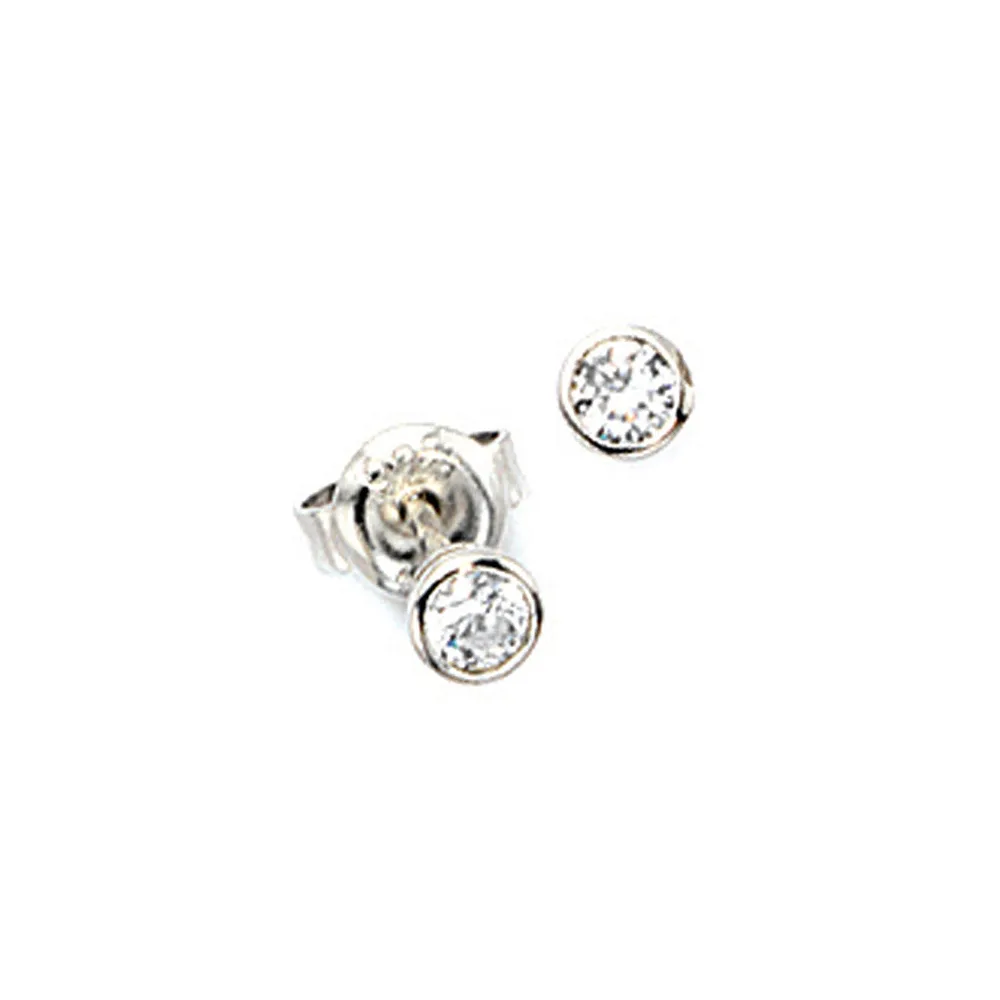 Ohrstecker rund 925 Sterling Silber rhodiniert 2 Zirkonia Ohrringe
