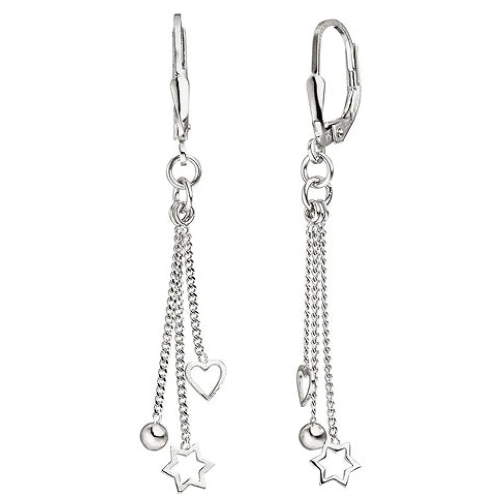 Ohrhänger Herz Stern Kugel 925 Sterling Silber Ohrringe Silberohrringe