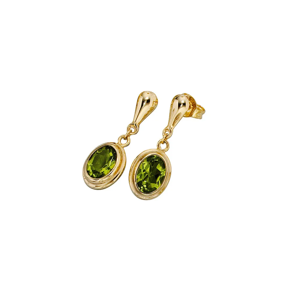 Ohrhänger oval 585 Gold Gelbgold 2 Peridote grün Ohrstecker Ohrringe