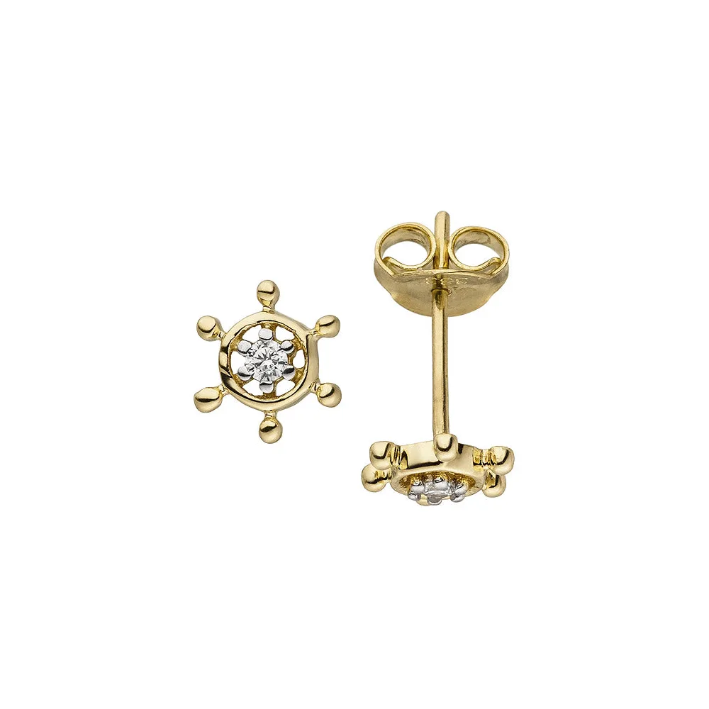 Ohrstecker Steuerrad 333 Gold Gelbgold bicolor 2 Zirkonia Ohrringe