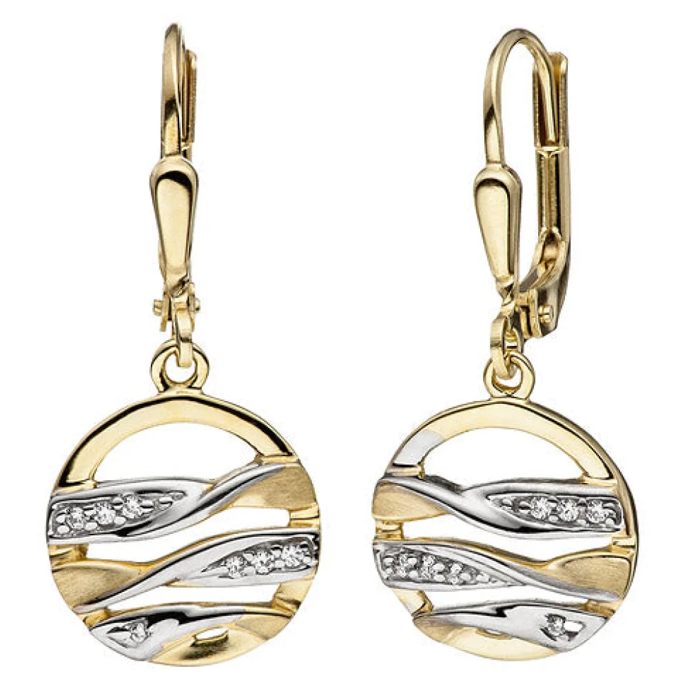 Ohrhänger rund 333 Gold Gelbgold bicolor matt mit Zirkonia Ohrringe Goldohrringe