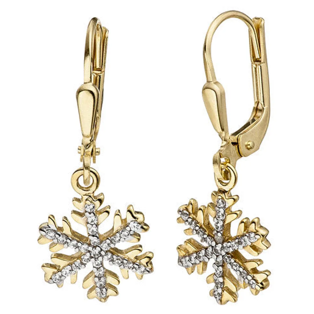 Ohrhänger Schneeflocke 333 Gold Gelbgold mit Zirkonia Ohrringe Ohrhänger
