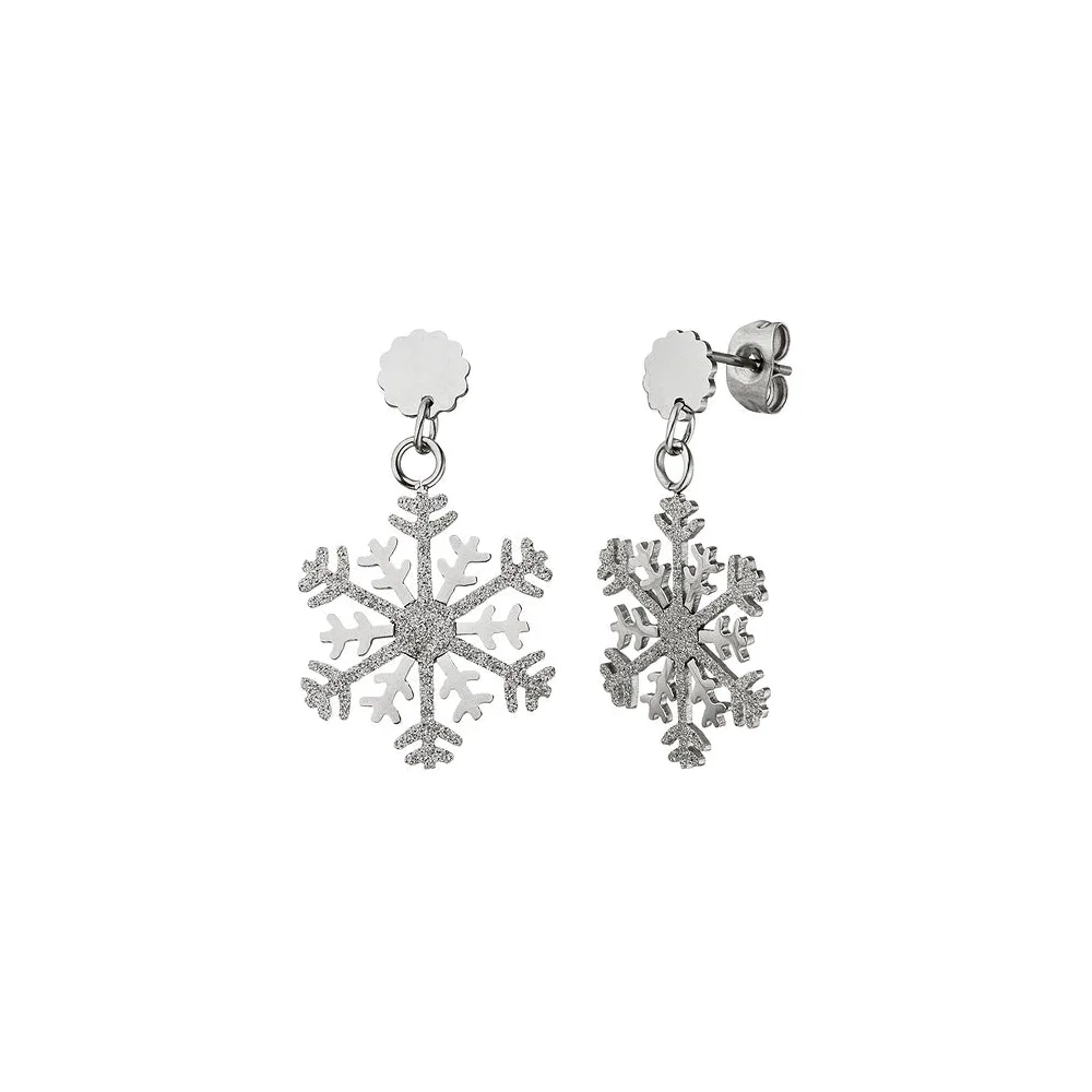 Ohrhänger Schneeflocke Edelstahl mit Glitzer-Effekt Ohrringe Ohrstecker