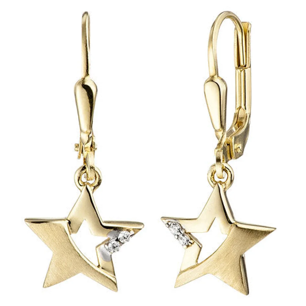 Ohrhänger Stern 333 Gold Gelbgold mattiert 4 Zirkonia Ohrringe Goldohrringe