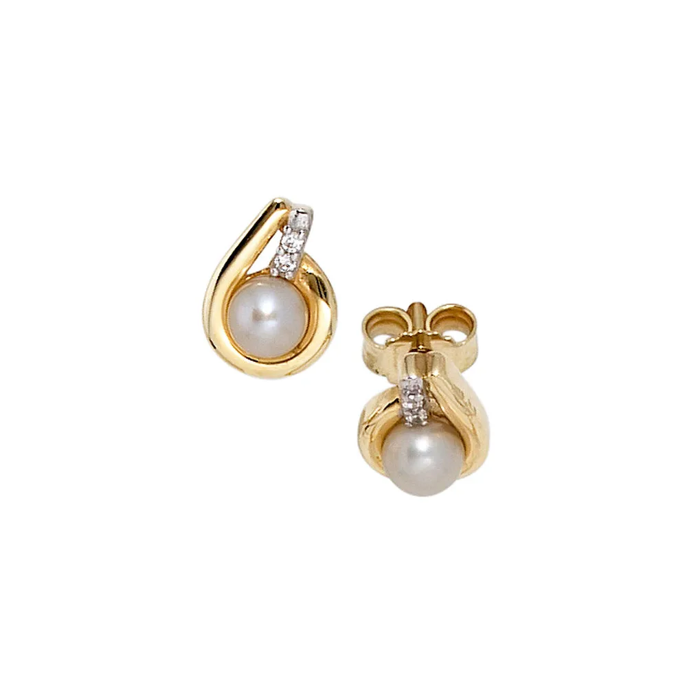 Ohrstecker 333 Gelbgold bicolor 2 Süßwasser Perlen 4 Zirkonia Ohrringe