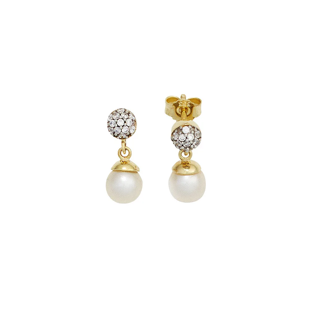 Ohrstecker 333 Gelbgold bicolor 2 Süßwasser Perlen mit Zirkonia Ohrringe