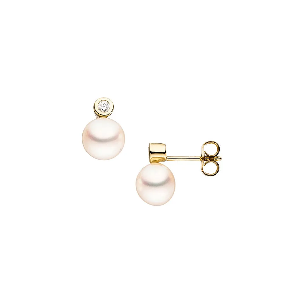 Ohrstecker 333 Gold Gelbgold 2 Süßwasser Perlen 2 Zirkonia Ohrringe