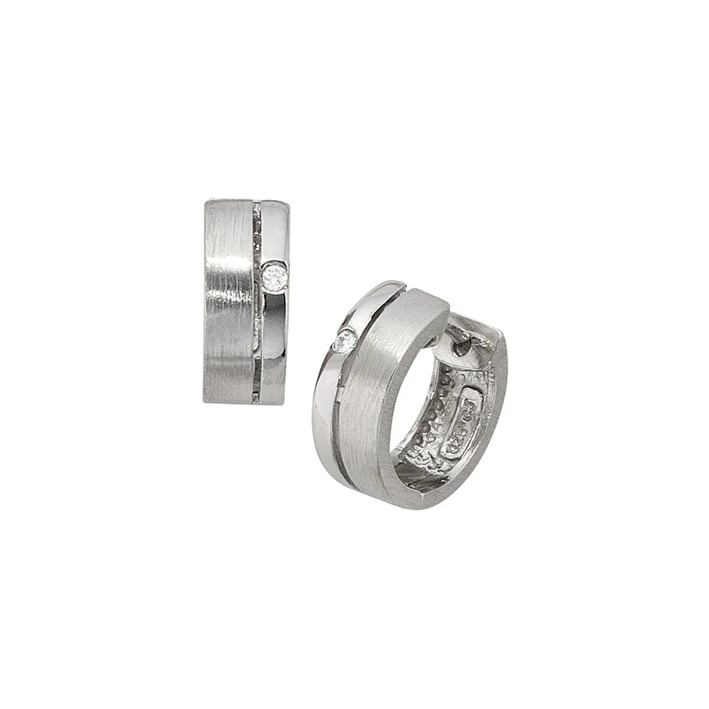 Creolen rund 925 Sterling Silber mattiert 2 Zirkonia Ohrringe Silbercreolen