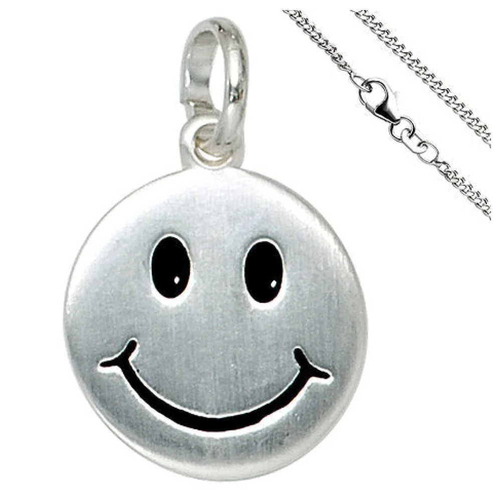 Kinder Anhänger Lächelndes Gesicht 925 Silber Kinderanhänger mit Kette 42 cm