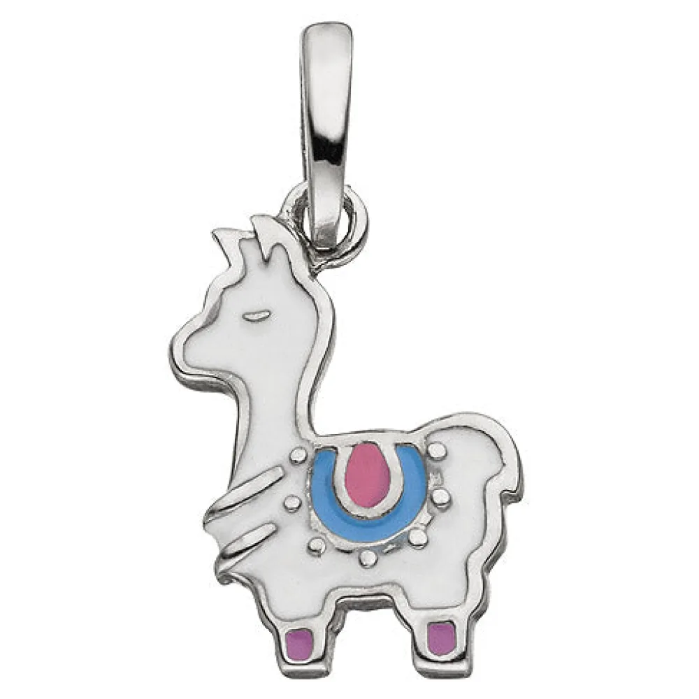 Kinder Anhänger Lama 925 Sterling Silber bunt lackiert