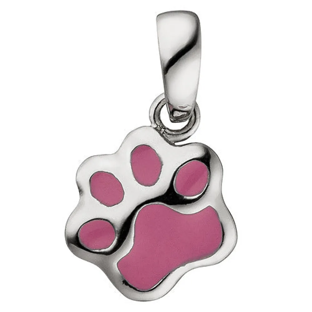 Kinder Anhänger Pfote 925 Sterling Silber pink lackiert